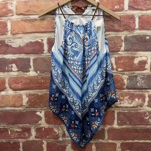 Cato EST 1946 Top Women's Multicolor Boho Floral Asymmetric Casual Halter Shirt